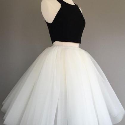 Simple Two Pieces Tulle Short Prom Dress, Cute..