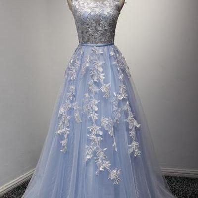 Elegant Prom Dress, Baby Blue Tulle Prom Dress,..