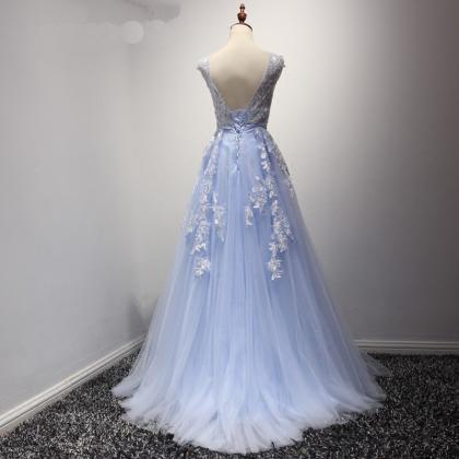 Elegant Prom Dress, Baby Blue Tulle Prom Dress,..