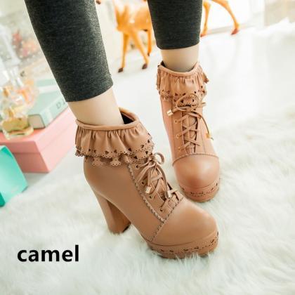 Kawaii Candy Color Simple High-heel Short Boots..