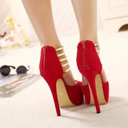 Classy Red and Gold Peep toe High H..