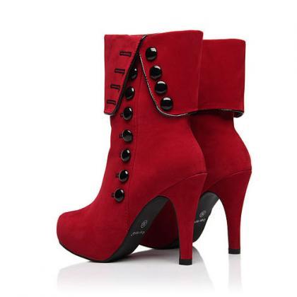 Classy Red Rivets High Heel Platform Boots