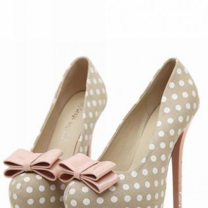 Polka Dot Stiletto Pumps With Ribbon And..
