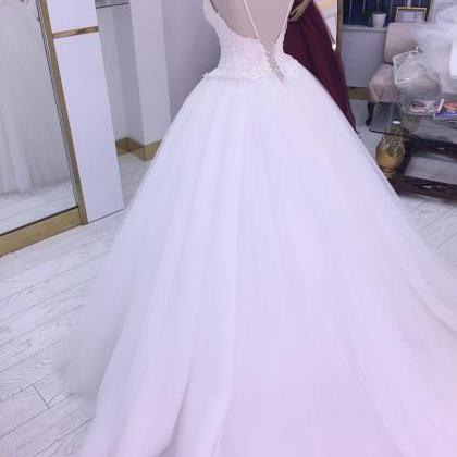 Luxury Beaded Tulle Wedding Dress Backless Bridal..