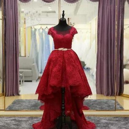 Real Photo Red Lace Evening Dresses Hi Low Prom..
