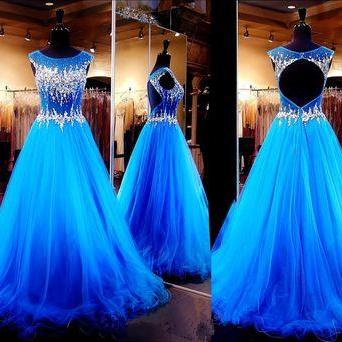 Royal Blue Prom Dress,Beaded Prom D..