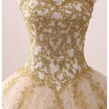 A Line Ball Gowns Sweetheart Gold Prom Dress..