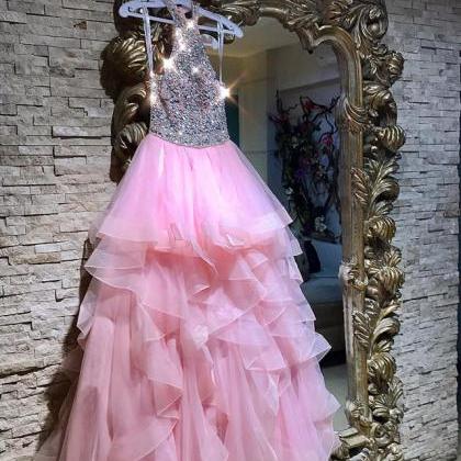Halter Prom Dresses With Tiered Skirt