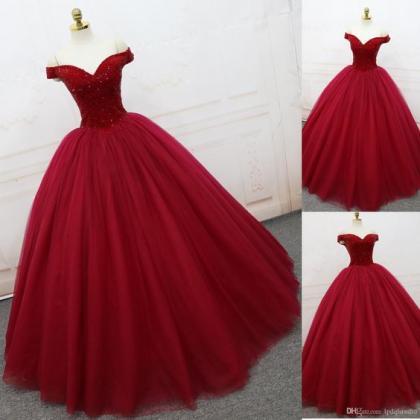 Fashions Sparkling Prom Dresses Ball Gown Dark Red..