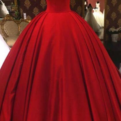 Red Tulle Ball Gowns,floor Length Prom Dresses..