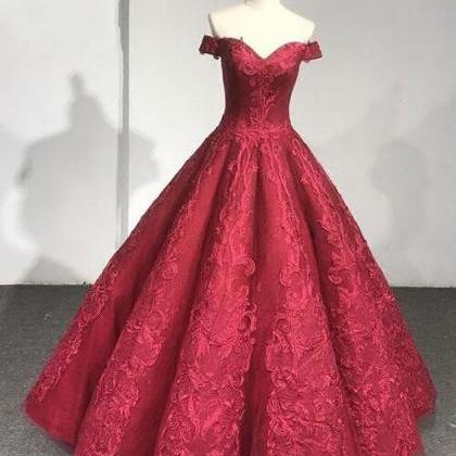 Burgundy Lace Prom Dress,ball Gown Prom..