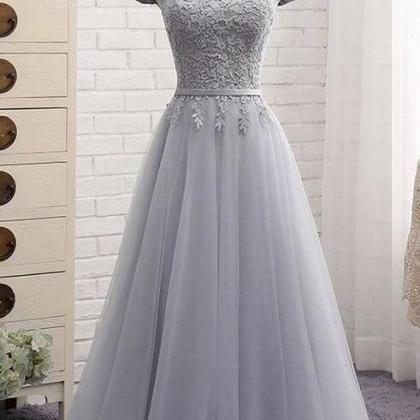 Tulle Prom Dress,lace Prom Dress,gray Tulle Prom..