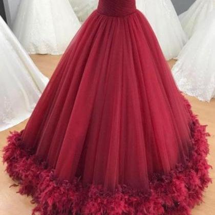 Charming Prom Dress, Tulle Red Prom Dresses, Long..