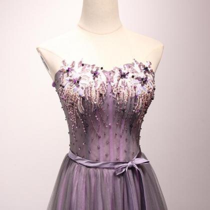 Purple Tulle Sweetheart Neck Long Prom Dress,..
