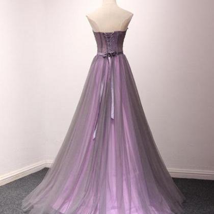 Purple Tulle Sweetheart Neck Long Prom Dress,..