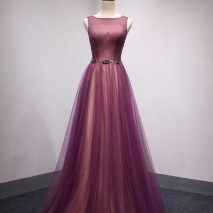 Simple Round Neck Tulle Long Prom Dresses, Formal..