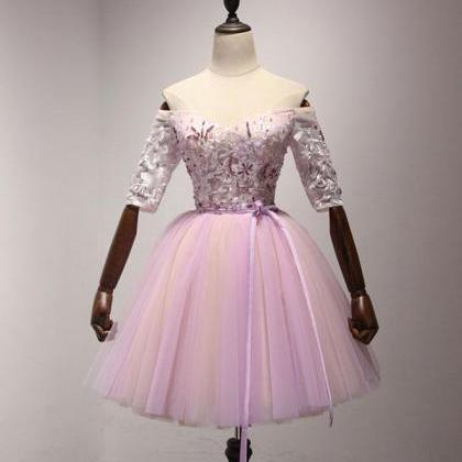 Pink Tulle Lace Short A Line Prom Dress,..
