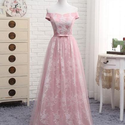 A Line Off Shoulder Lace Tulle Long Prom Dress,..