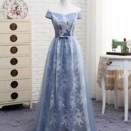 A Line Off Shoulder Lace Tulle Long Prom Dress,..