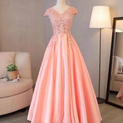 Custom Made V Neck Lace Long Prom Dress, Lace..
