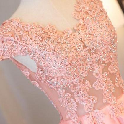 Custom Made V Neck Lace Long Prom Dress, Lace..