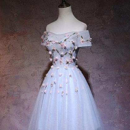 Cute Gray Blue Tulle Short Prom Dress, Gray..