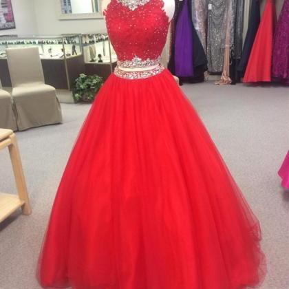 Charming Beaded Red Prom Dress, Long Prom Dresses,..