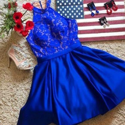 Halter Neckline Royal Blue Homecoming Dress,short..