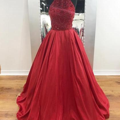 A-line Red Taffeta Prom Dresses Long Backless..