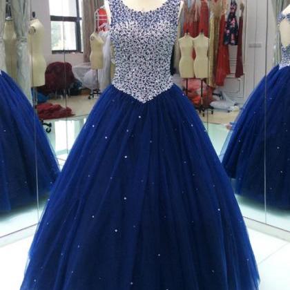 Royal Blue Sheer Neck, Quinceanera Dress ,with..