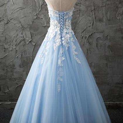 Sweetheart Blue Tulle Long Customize Evening Dress..
