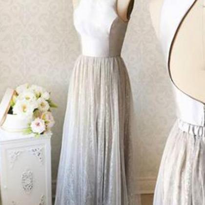 Simple Gray Lace Long Halter Sweet 16 Prom Dress,..