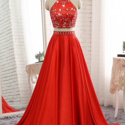 A-line Red Evening Dresses Soft Satin Prom Party..