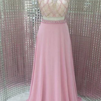 O-neck Pink Two A-line Ball Gowns, Long Ball..