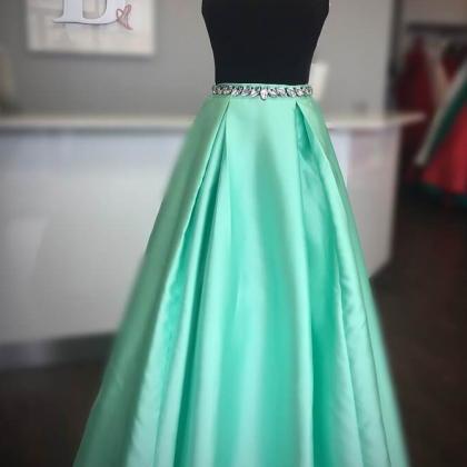 Elegant High Neck Two Piece Black And Mint Green..