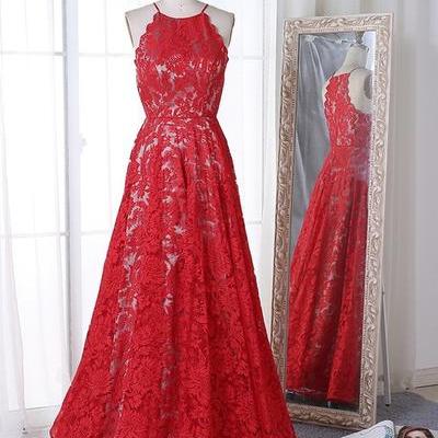 Red Lace ,strapless ,long A-line Evening Dress,..