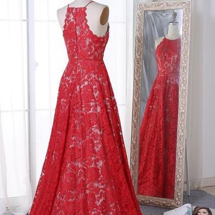 Red Lace ,strapless ,long A-line Evening Dress,..