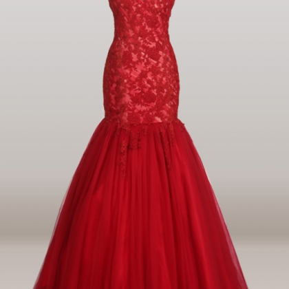 Red Gauze Mermaid Lace Wedding Gown Evening Party..