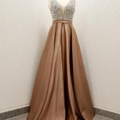 Sparkly Sequins Top Champagne Long Prom Dress,..