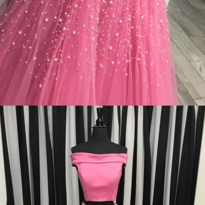 Two Piece Off The Shoulder Watermelon Long Prom..