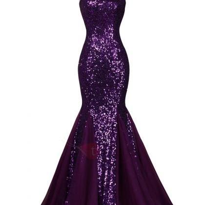 Grace Purple Sequins Mermaid Prom D..