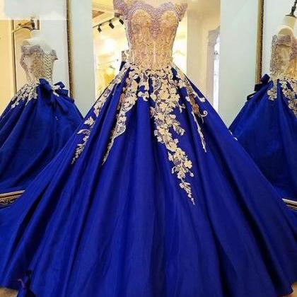 Royal Blue Prom Gown,applique Prom Dress,off The..