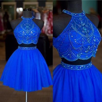 Halter Neck Two Pieces Short Homecoming Dress..