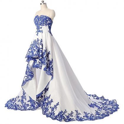 Sexy Royal Blue High Low Wedding Evening Dresses..