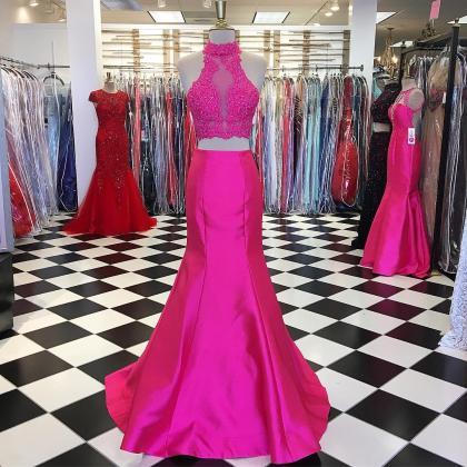 Pink Prom Dress,mermaid Dress,two Piece Prom..