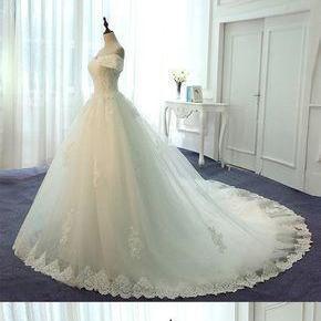 Off The Shoulder Lace Up Back Charming Lace Bridal..