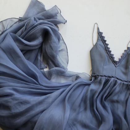 Gorgeous Deep Periwinkle Silk Organza Gown...