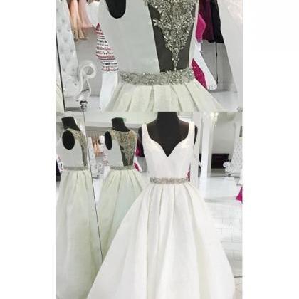 Ivory, V Neck Prom Dresses Fashion Evening Dresses..