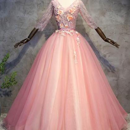 Lace, Pink, V-neck Wedding Dresses Fashion Prom..
