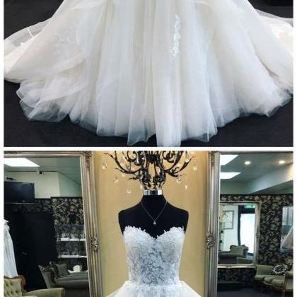A-line Sweetheart Ivory Prom Dress With Applique..